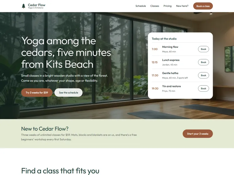 Сайт Cedar Flow Yoga - йога-студия, Ванкувер, Канада
