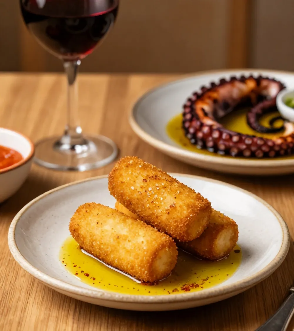 Croquetas and grilled octopus with paprika