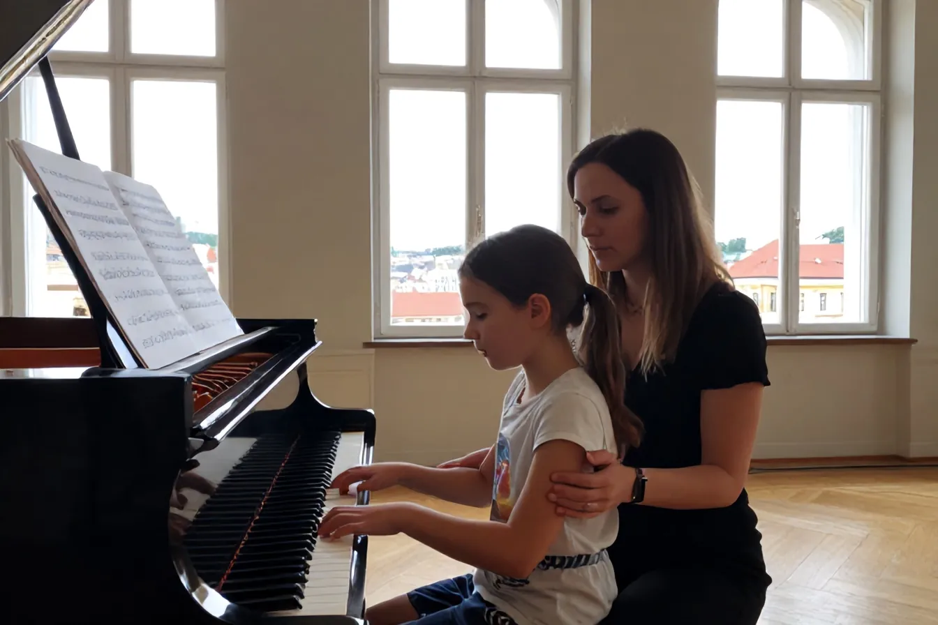 A piano lesson for a young student