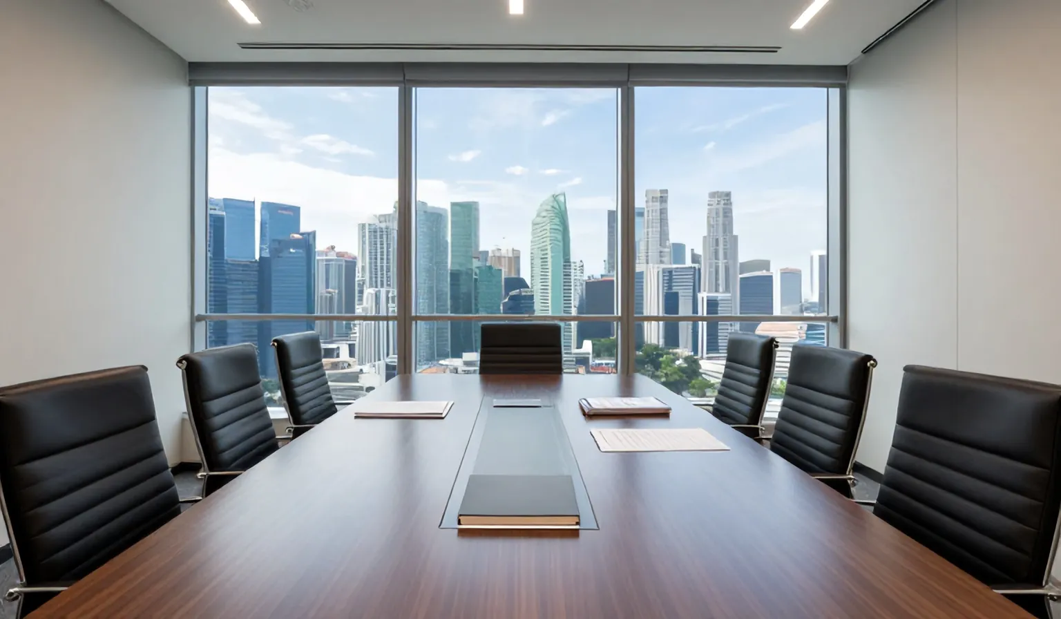 Our meeting room overlooking the Marina Bay skyline
